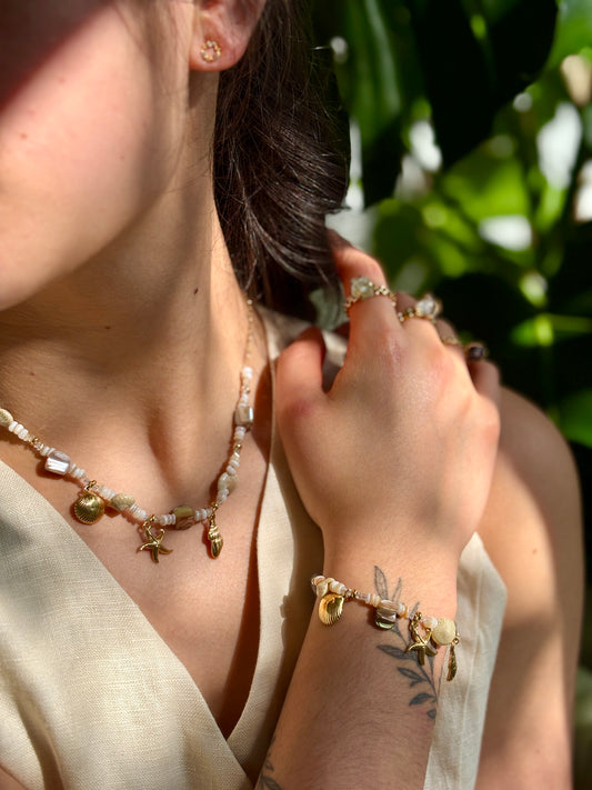 18ct Gold Plated Shell Necklace & Bracelet Set - Save BIG