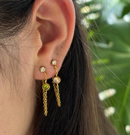 18ct Gold Plated Cubic Zirconia Stud Chain Earrings