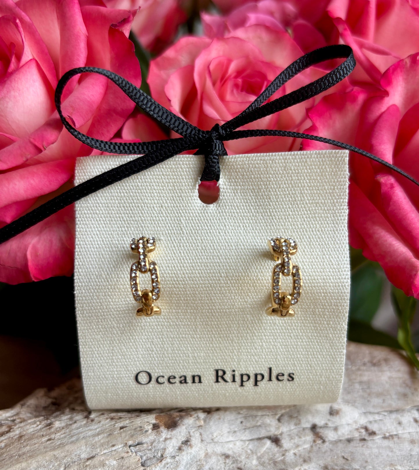 18ct Gold Plated Cubic Zirconia Link Hoop Earrings
