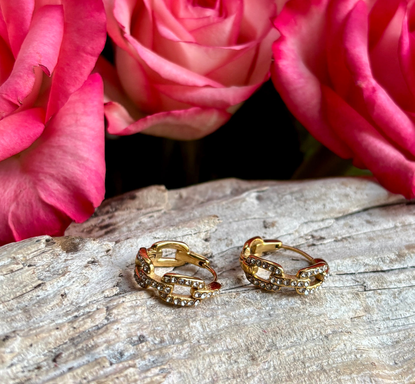 18ct Gold Plated Cubic Zirconia Link Hoop Earrings