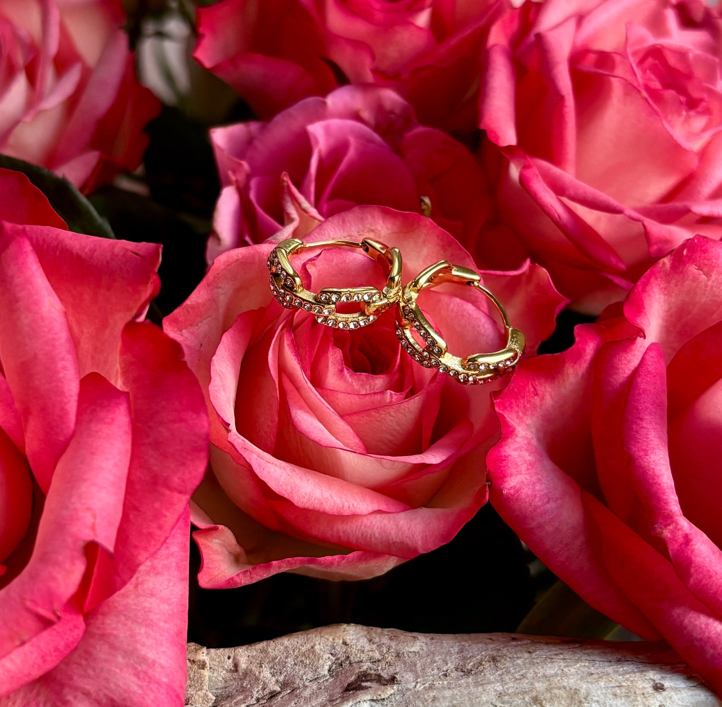 18ct Gold Plated Cubic Zirconia Link Hoop Earrings