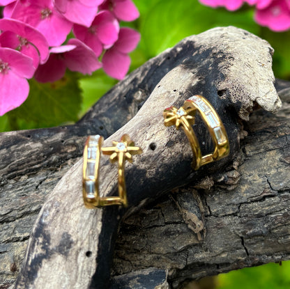 18ct Gold Plated  Cubic Zirconia Double Curve Earrings
