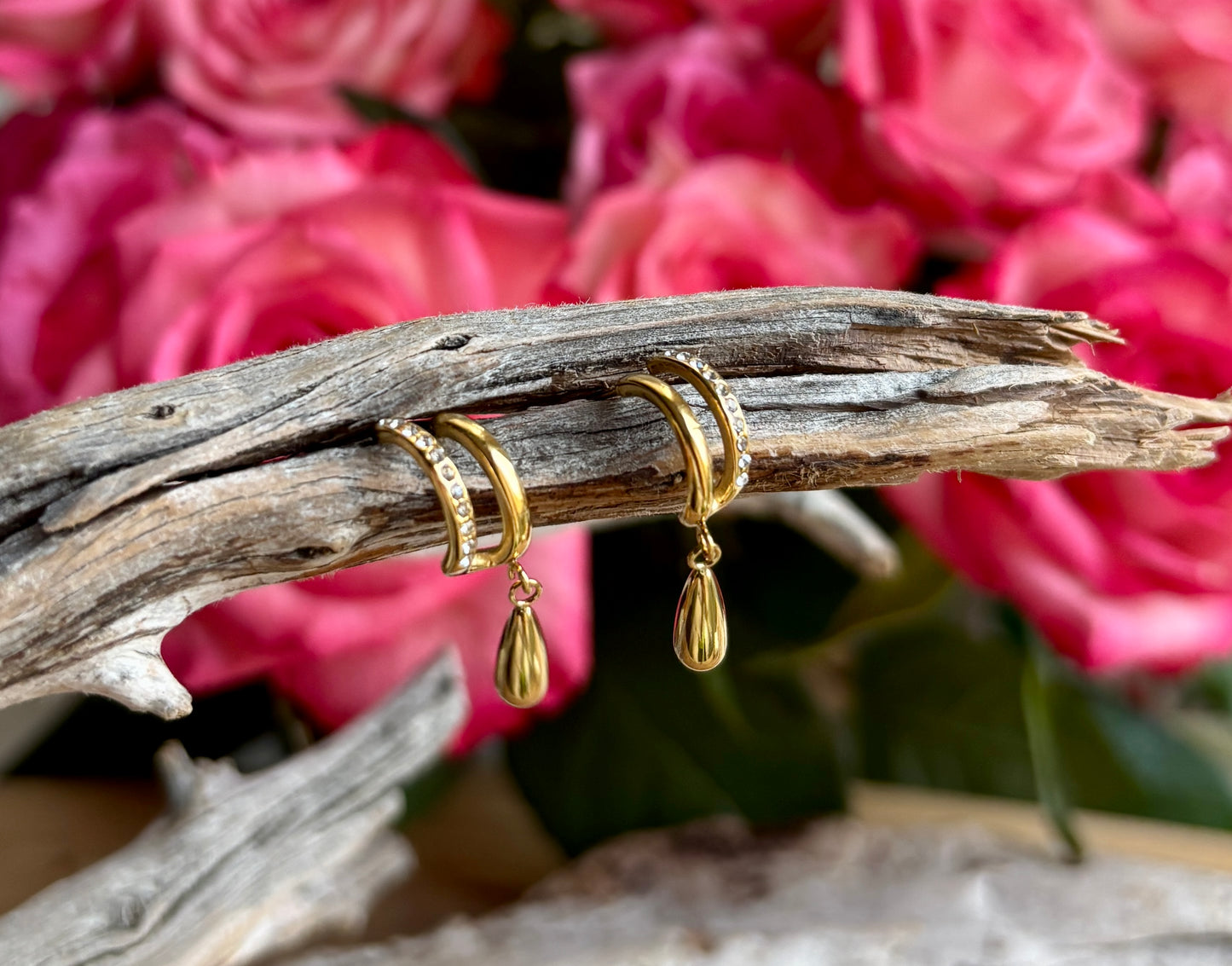 18ct Gold Plated Cubic Zirconia Teardrop Earrings