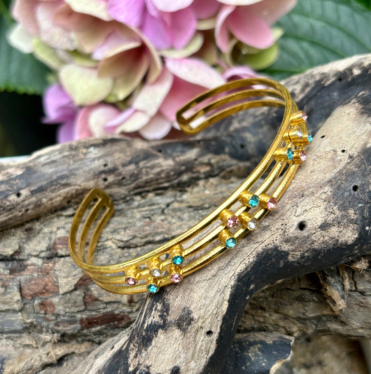 18ct Gold Plated Multi Colour Cubic Zirconia Bangle