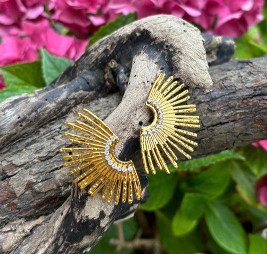 18ct Gold Plated Cubic Zirconia Fan Earrings