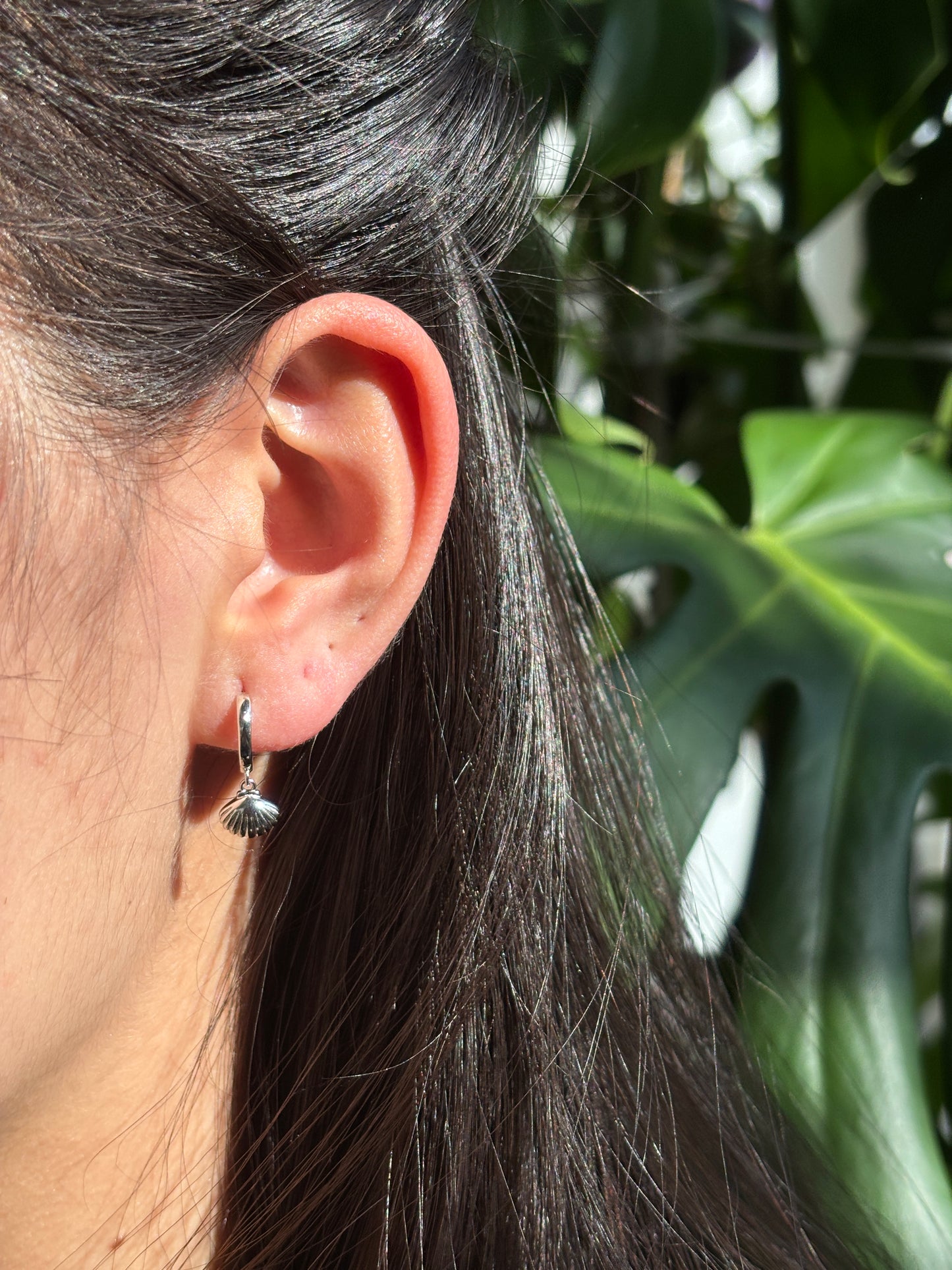 925 Sterling Silver Shell Huggie Earrings  