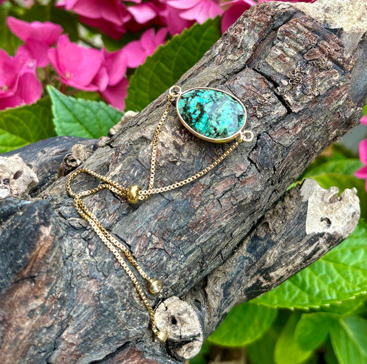 18ct Gold Plated Adjustable African Turquoise Bracelet