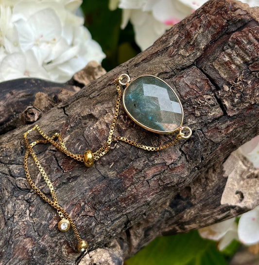 18ct Gold Plated Adjustable Labradorite Bracelet