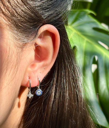 925 Sterling Silver Blue Cubic Zirconia Huggie Earrings 