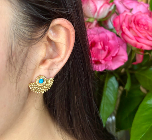 18ct Gold Plated Turquoise Peacock Fan Earrings