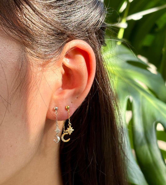 18ct Gold Plated Cubic Zirconia Star Moon Dangle Earrings