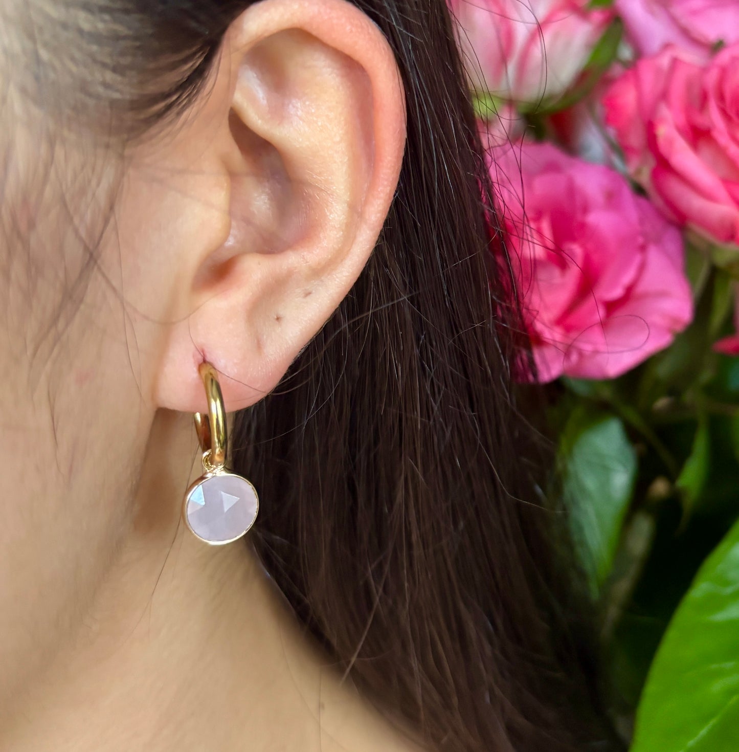 18ct Gold Plated Huggie Earrings with Natural Stones – Available in Three Options