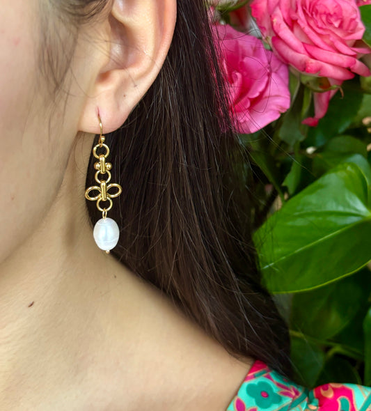 18ct Gold Plated Fresh Water Pearl Drop Earrings