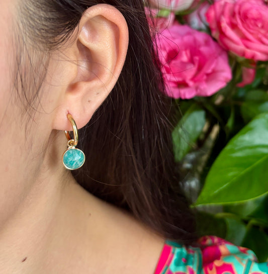 18ct Gold Plated Huggie Earrings with Natural Stones – Available in Three Options