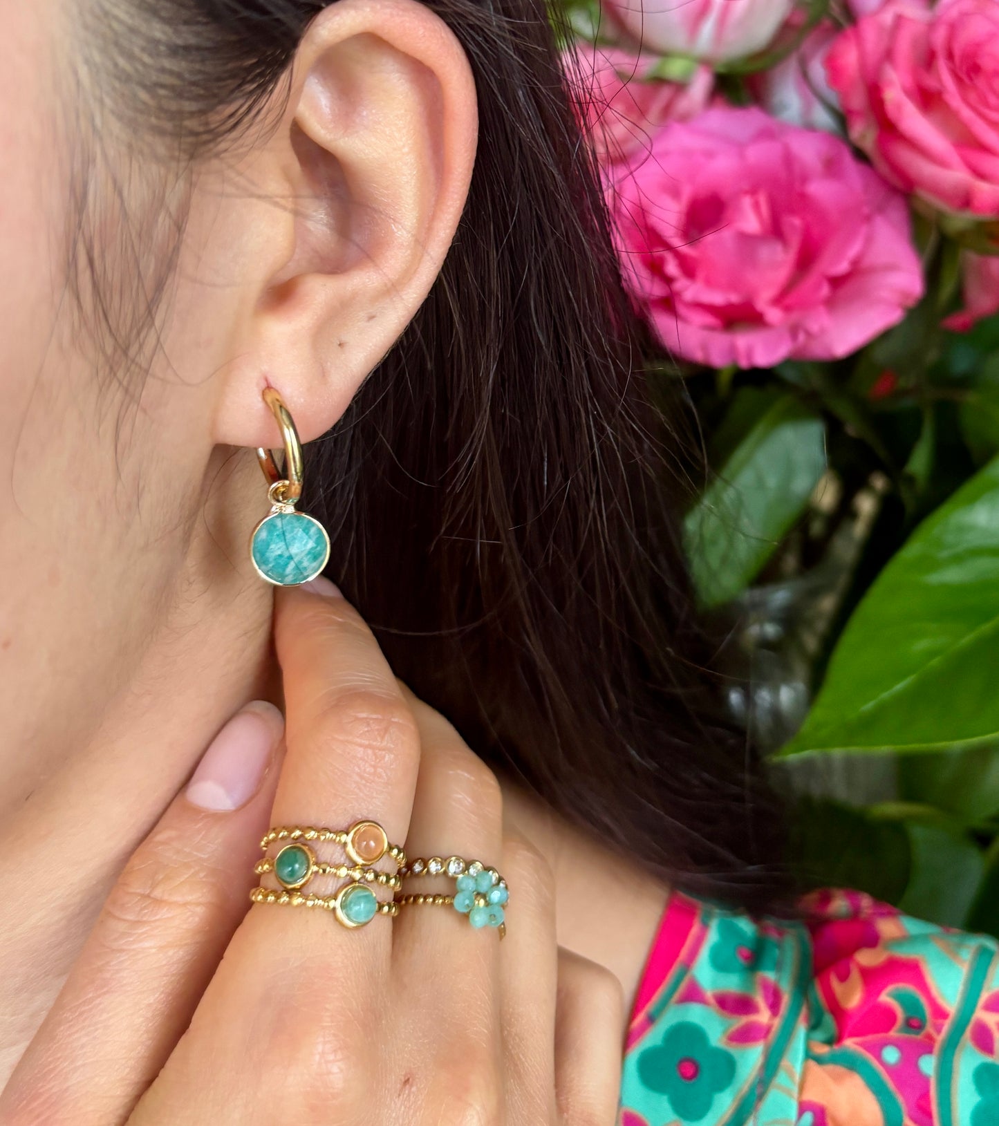 18ct Gold Plated Aventurine Flower Ring Available in Two Colours