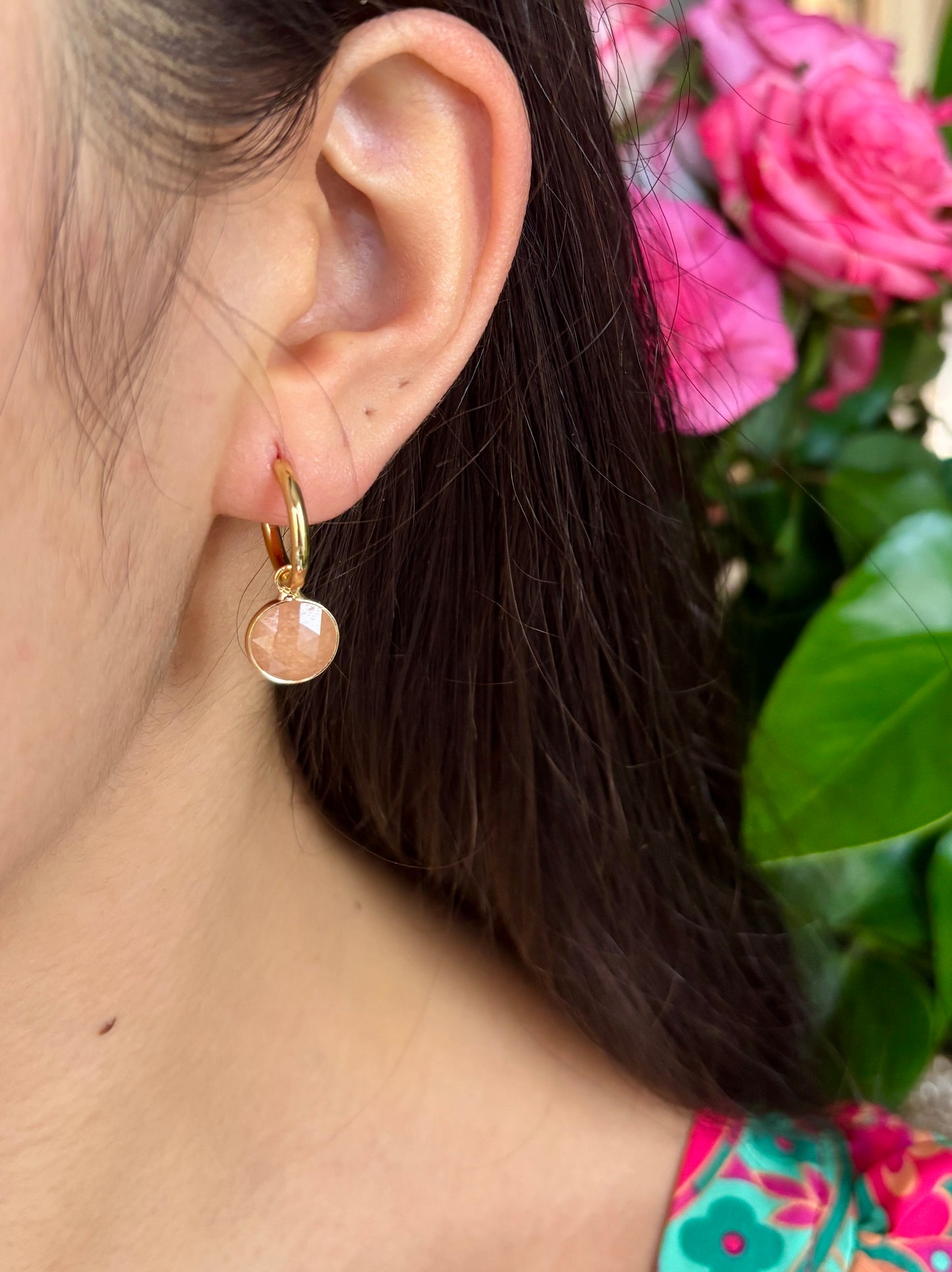 18ct Gold Plated Huggie Earrings with Natural Stones – Available in Three Options