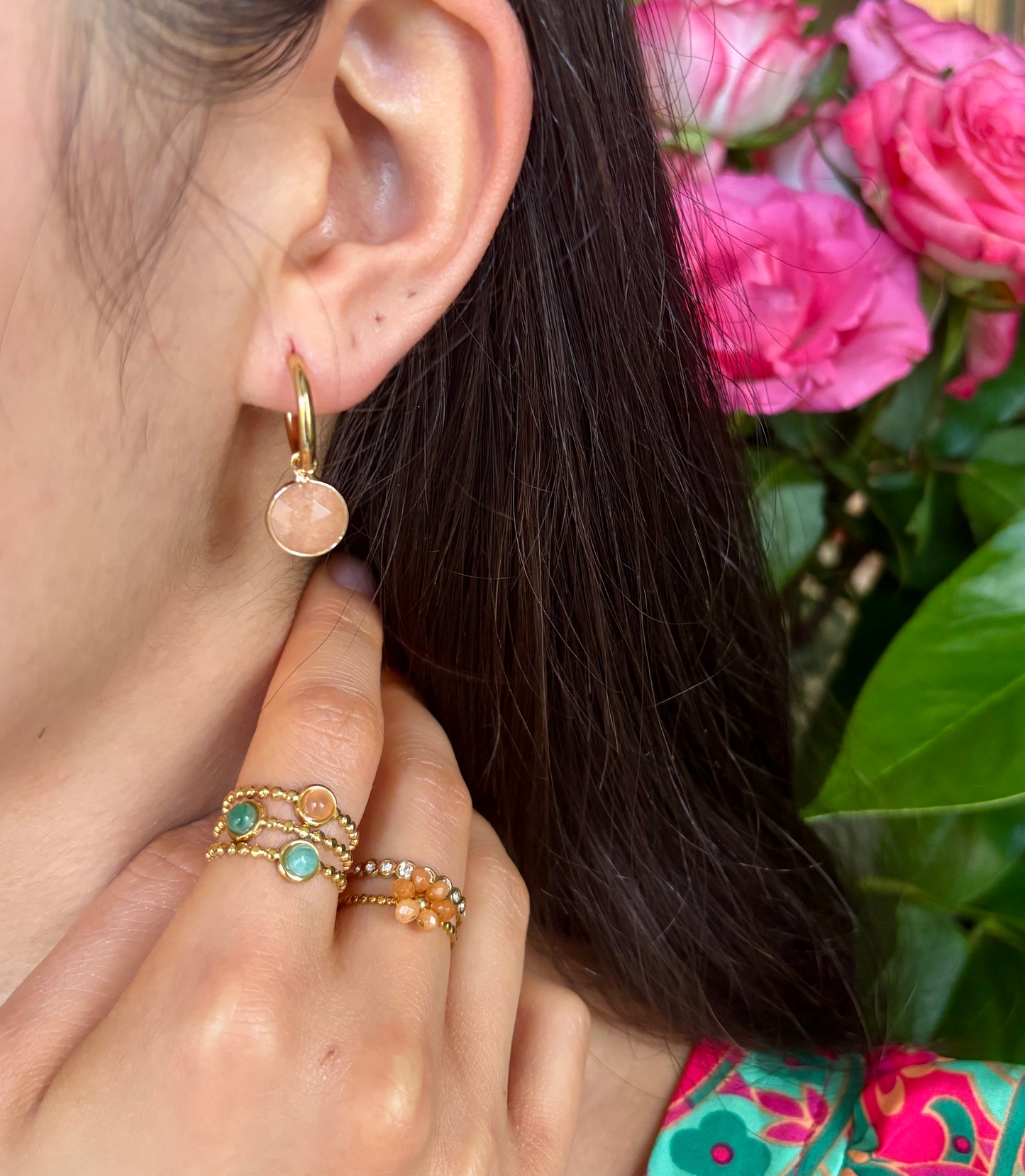 18ct Gold Plated Aventurine Flower Ring Available in Two Colours