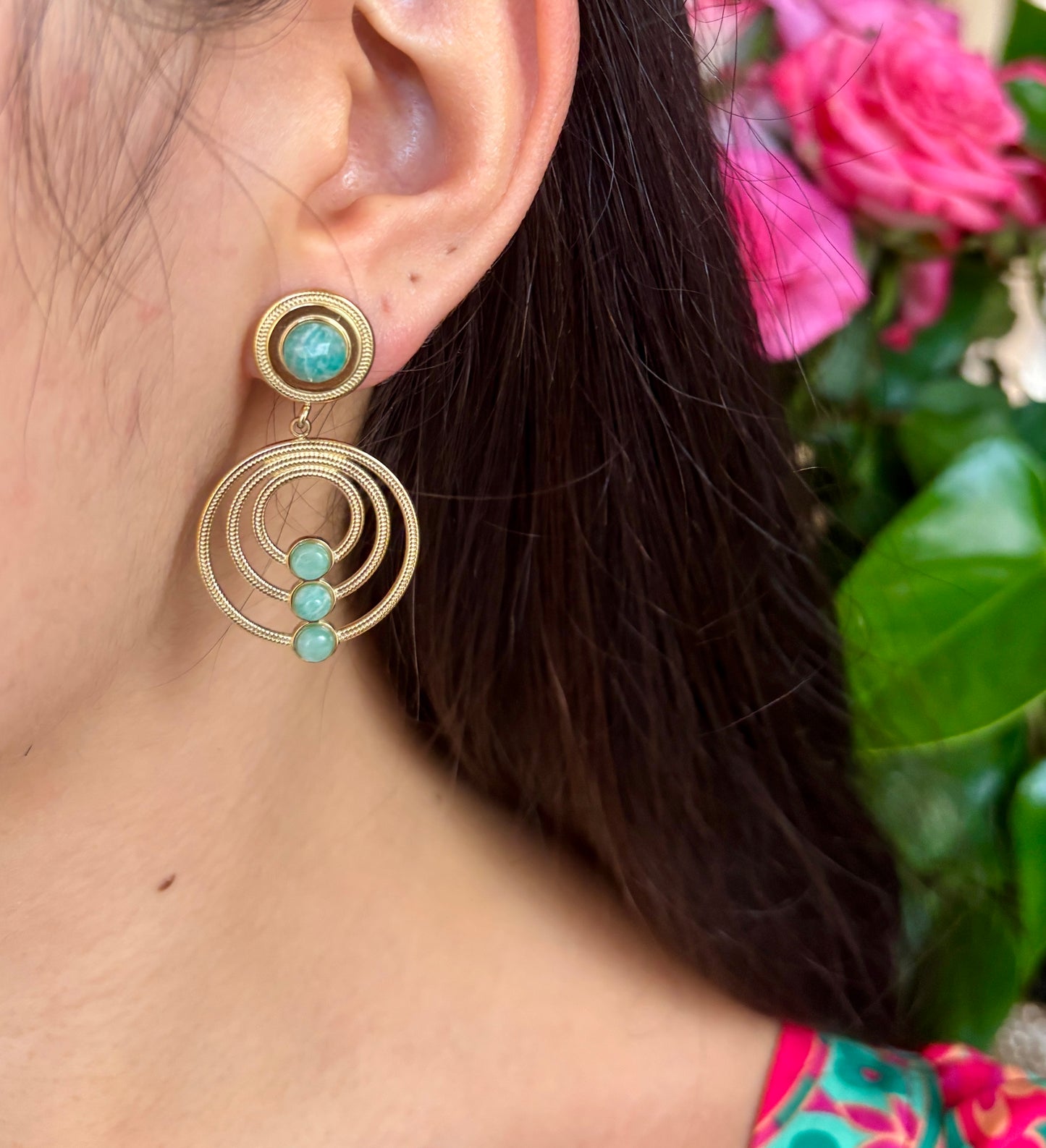 18ct Gold Plated Natural Stone Hoop Earrings - Available in Two Options