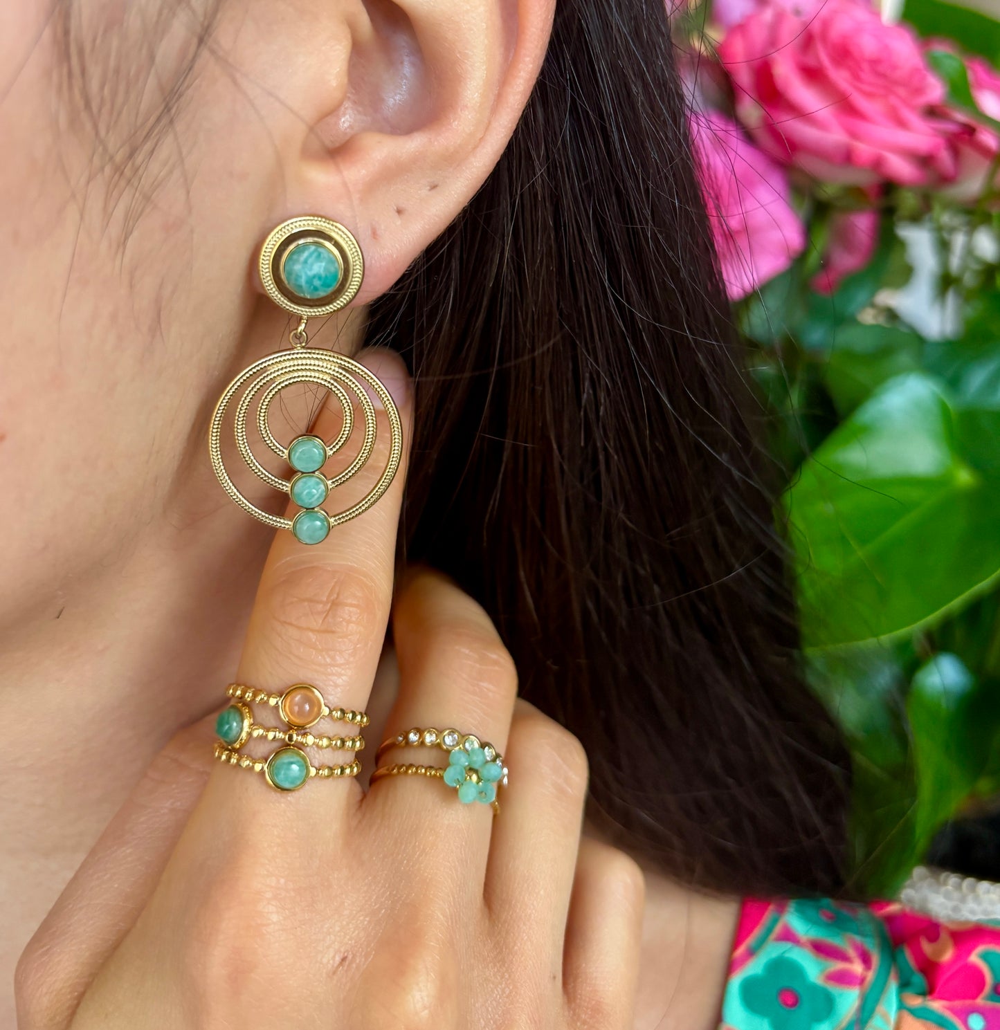 18ct Gold Plated Natural Stone Hoop Earrings - Available in Two Options