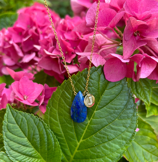 Personalised 18ct Gold Plated Lapis Lazuli Drop Necklace + Free Matching Bracelet