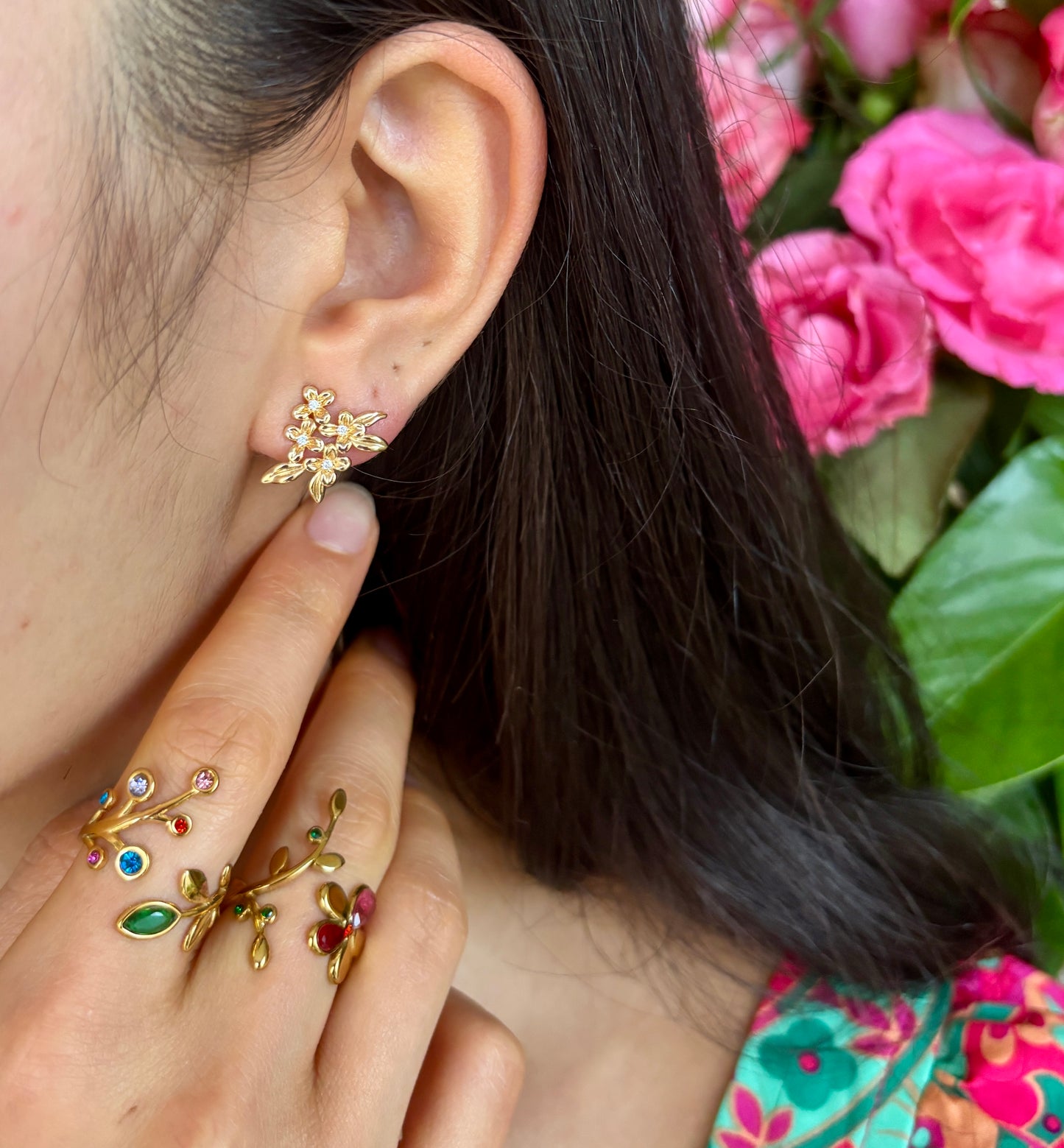 18ct Gold Plated Colourful Crystal Flower Ring