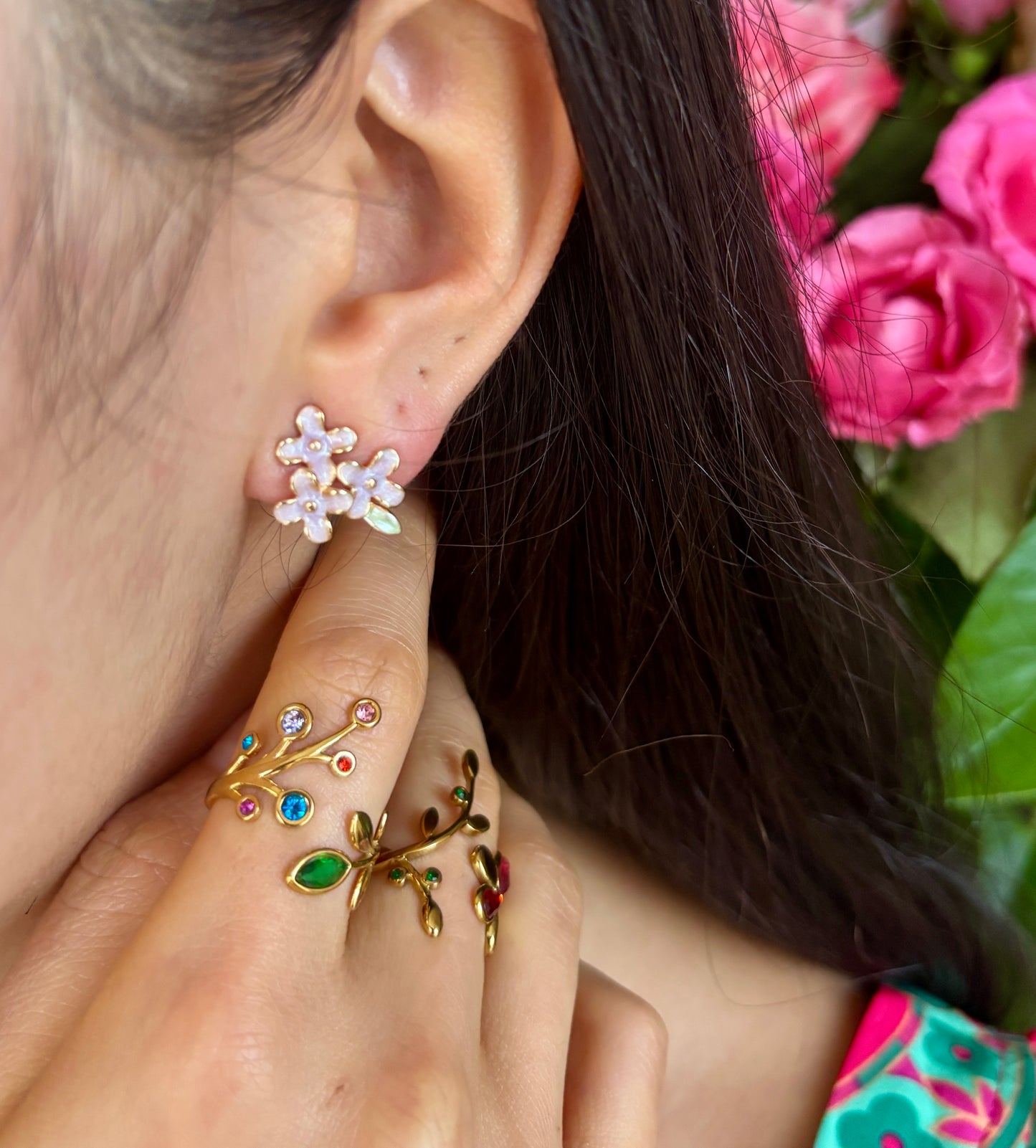 14ct Gold Plated Lilac Flower Stud Earrings