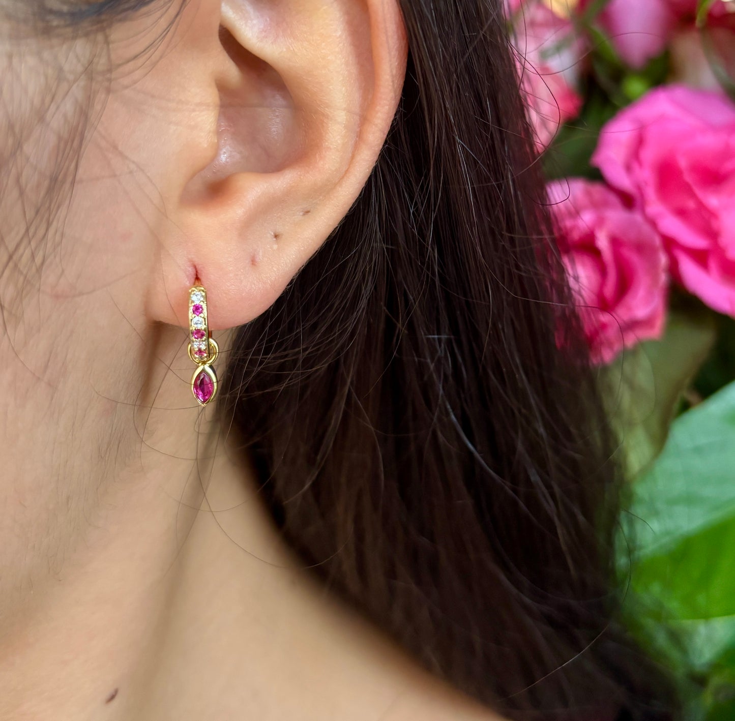 18ct Gold Plated Cubic Zirconia Drop Huggie Earrings- Available in Two Colours