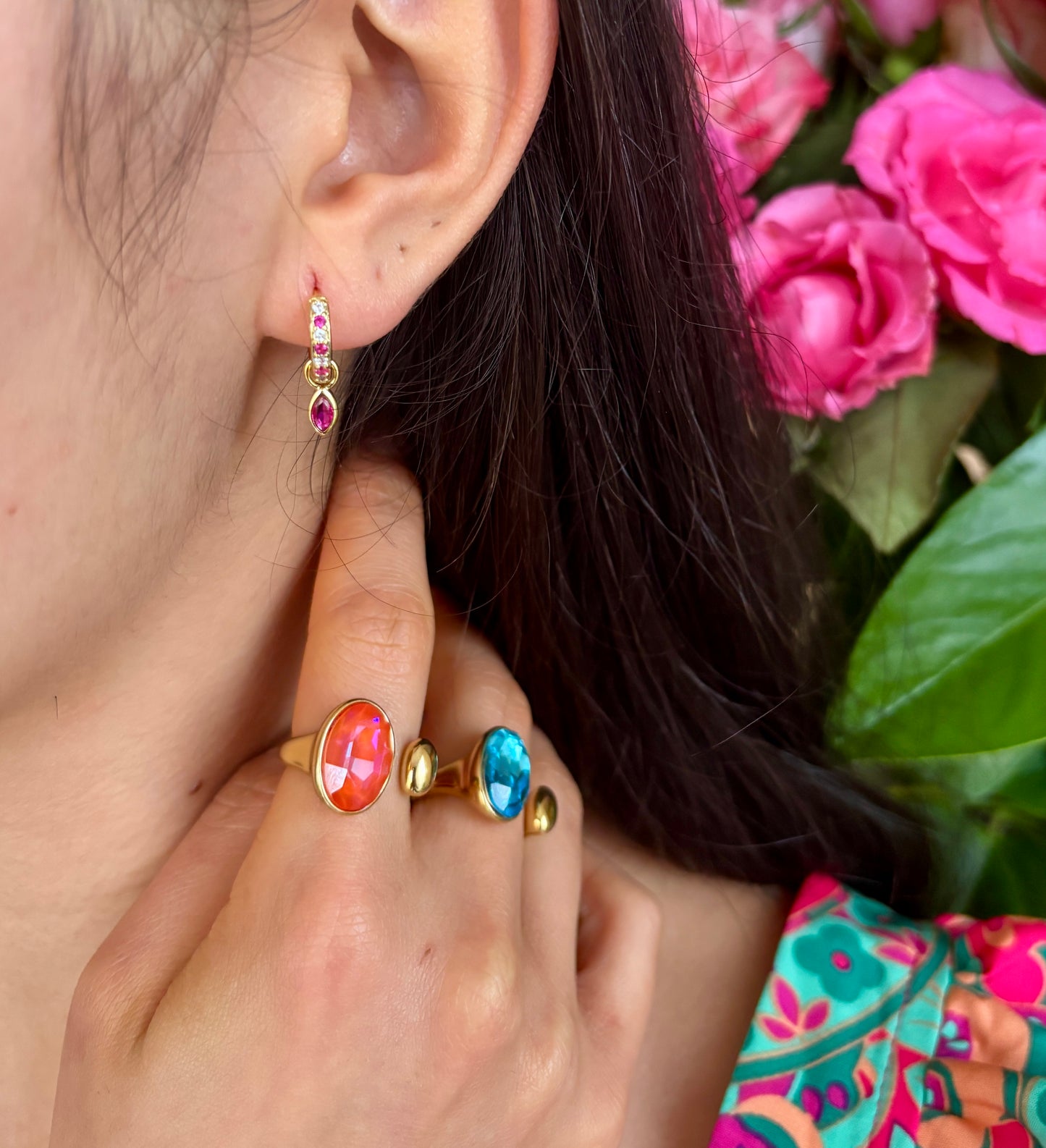 18ct Gold Plated Cubic Zirconia Drop Huggie Earrings- Available in Two Colours