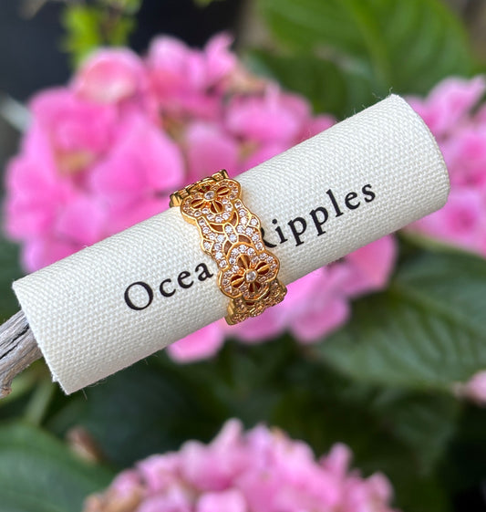 18ct Gold Plated Cubic Zirconia Flower Lace Ring 