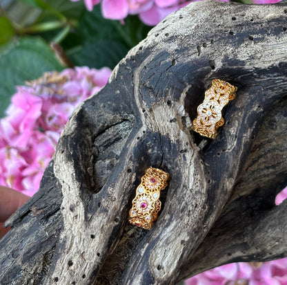18ct Gold Plated Cubic Zirconia Flower Lace Ring 