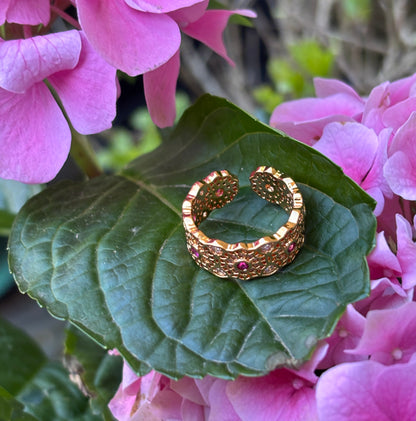18ct Gold Plated Cubic Zirconia Flower Lace Ring 