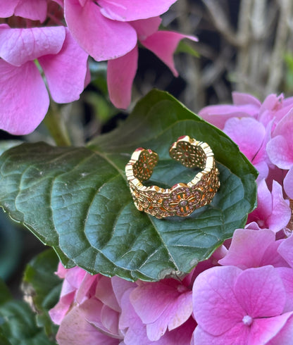 18ct Gold Plated Cubic Zirconia Flower Lace Ring 