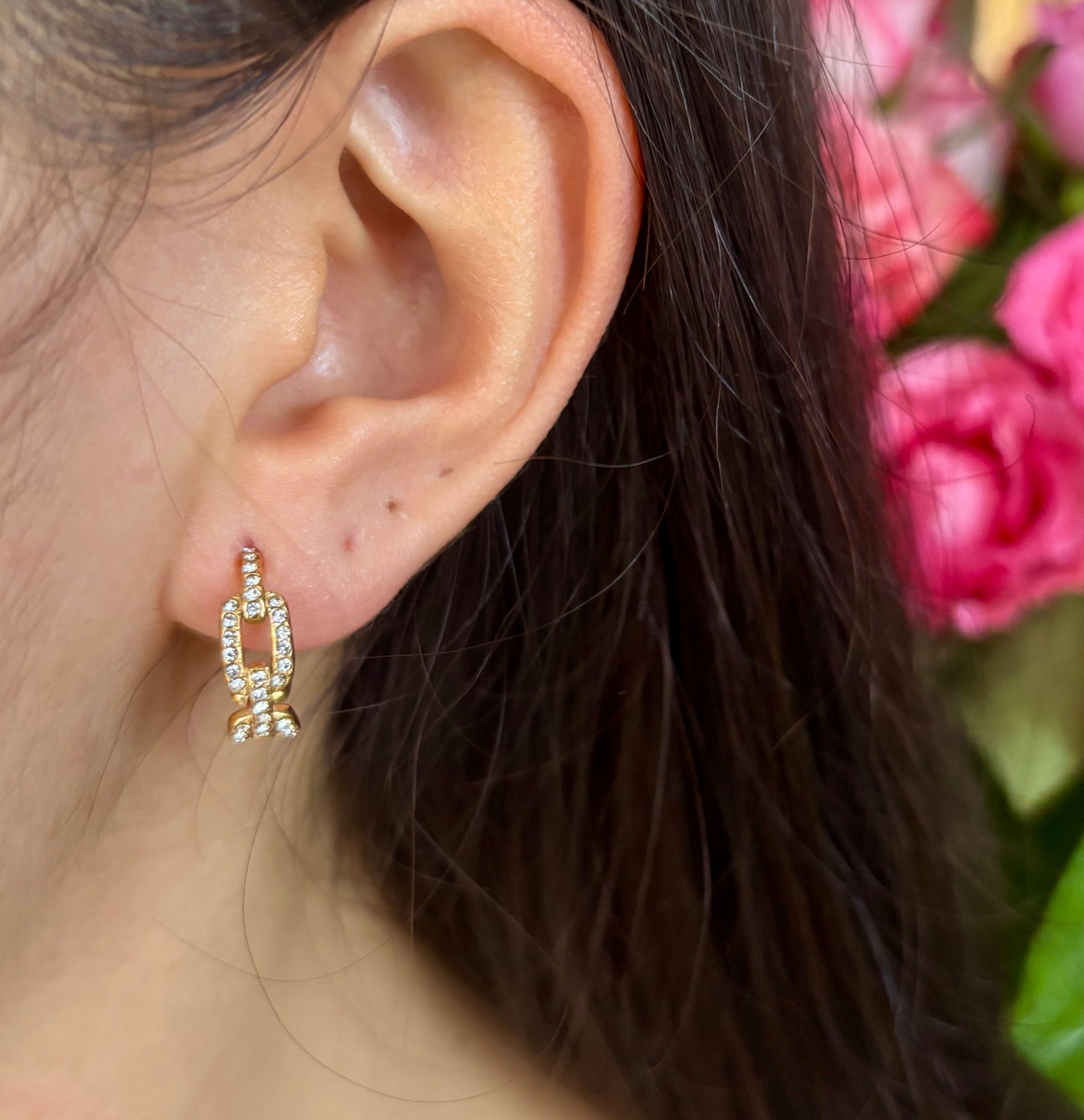 18ct Gold Plated Cubic Zirconia Link Hoop Earrings