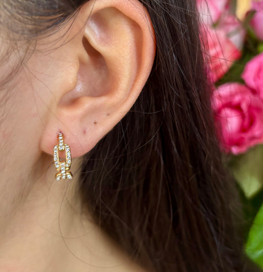 18ct Gold Plated Cubic Zirconia Link Hoop Earrings