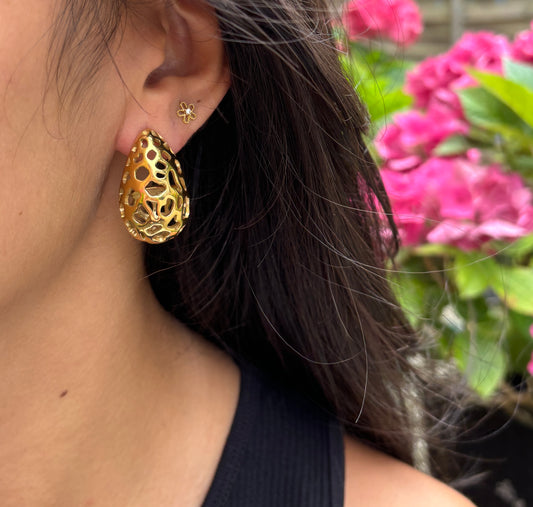 18ct Gold Plated Hollow Cage Earrings