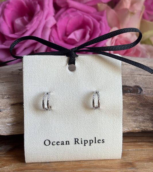 925 Sterling Silver Cubic Zirconia Double Hoop Earrings