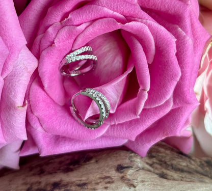 925 Sterling Silver Cubic Zirconia Double Hoop Earrings