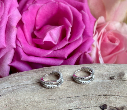 925 Sterling Silver Cubic Zirconia Double Hoop Earrings