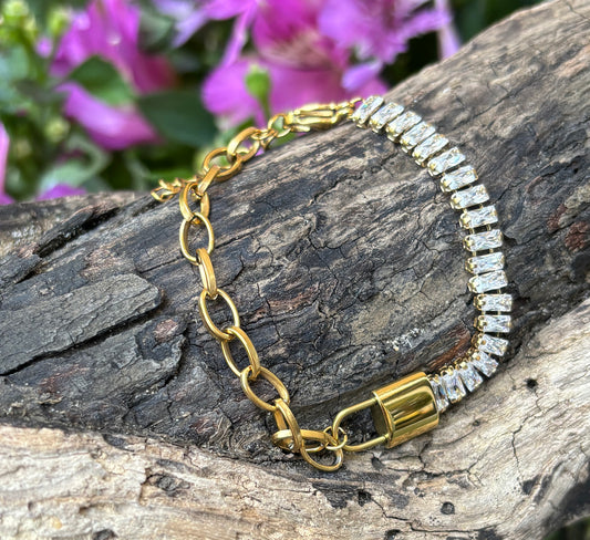 18ct Gold Plated Cubic Zirconia Gold Lock Bracelet