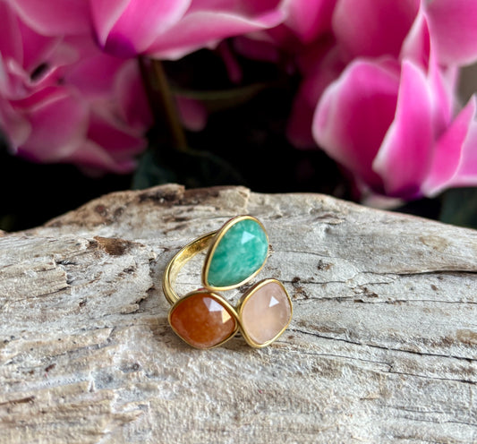 18Ct Gold Plated Faceted Natural Stone Ring - Available in Two Options