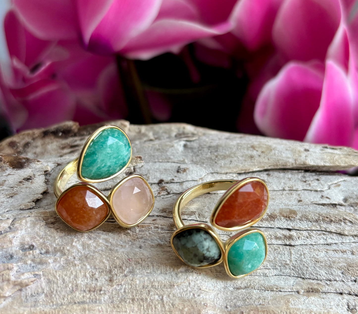 18Ct Gold Plated Faceted Natural Stone Ring - Available in Two Options