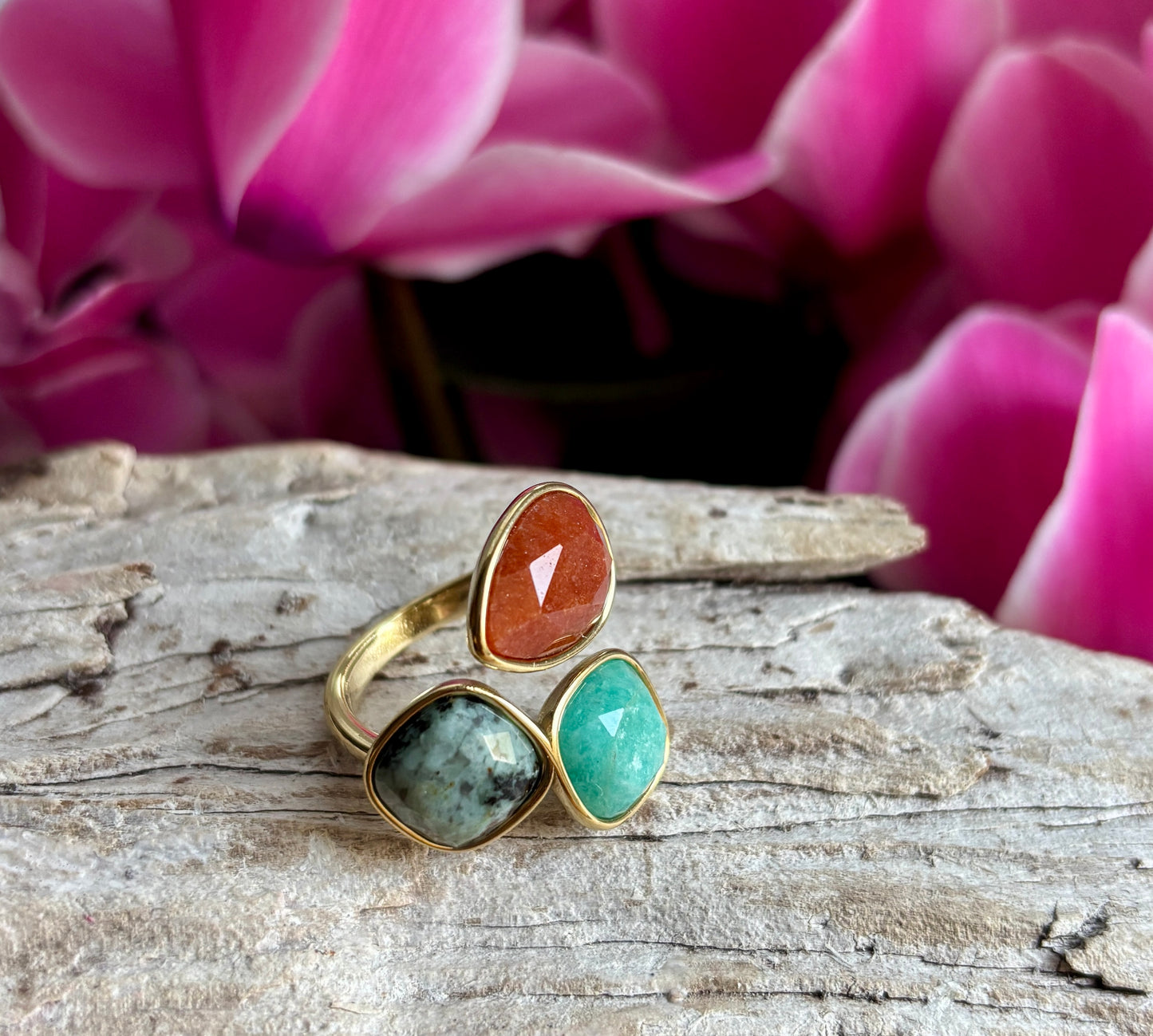 18Ct Gold Plated Faceted Natural Stone Ring - Available in Two Options