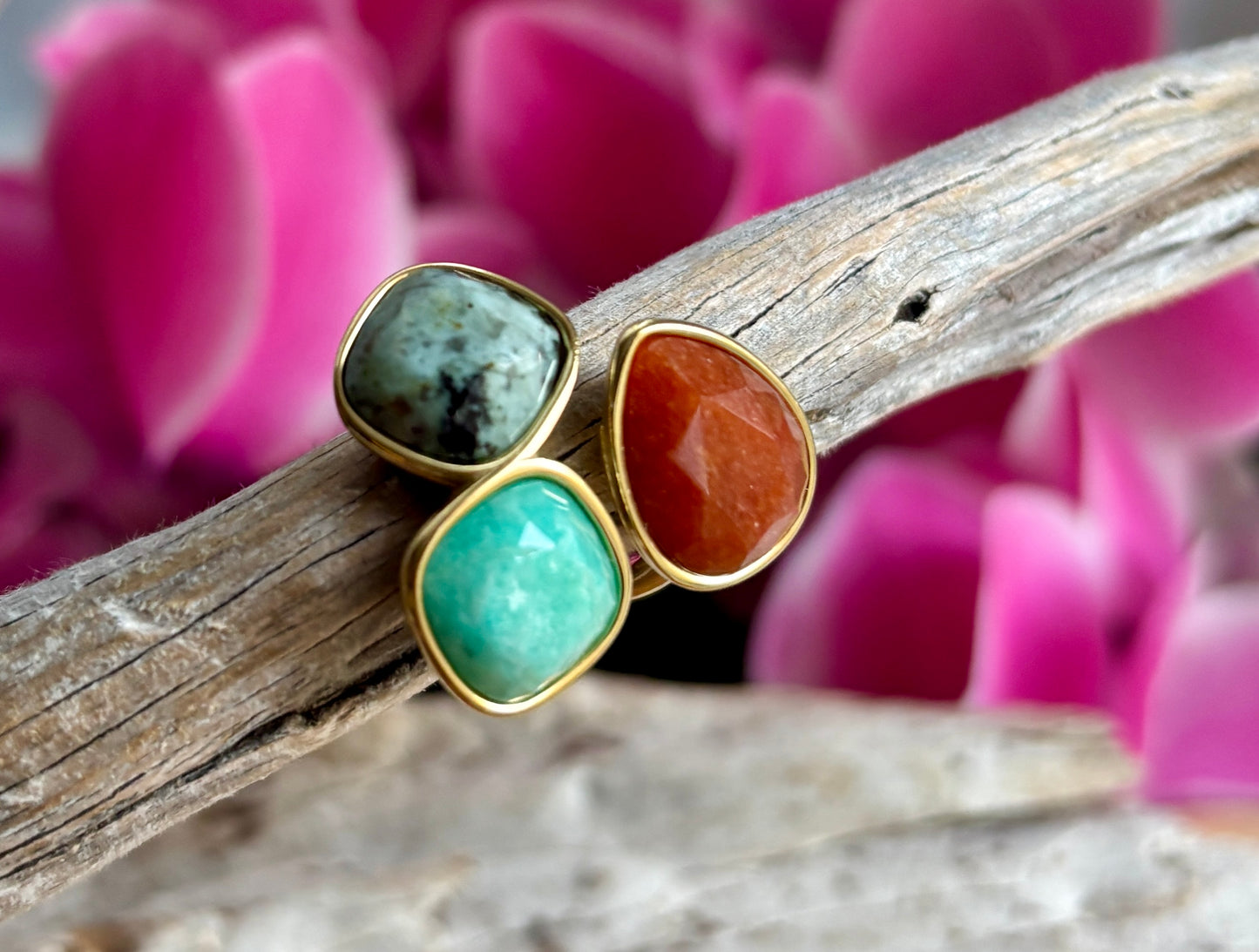 18Ct Gold Plated Faceted Natural Stone Ring - Available in Two Options