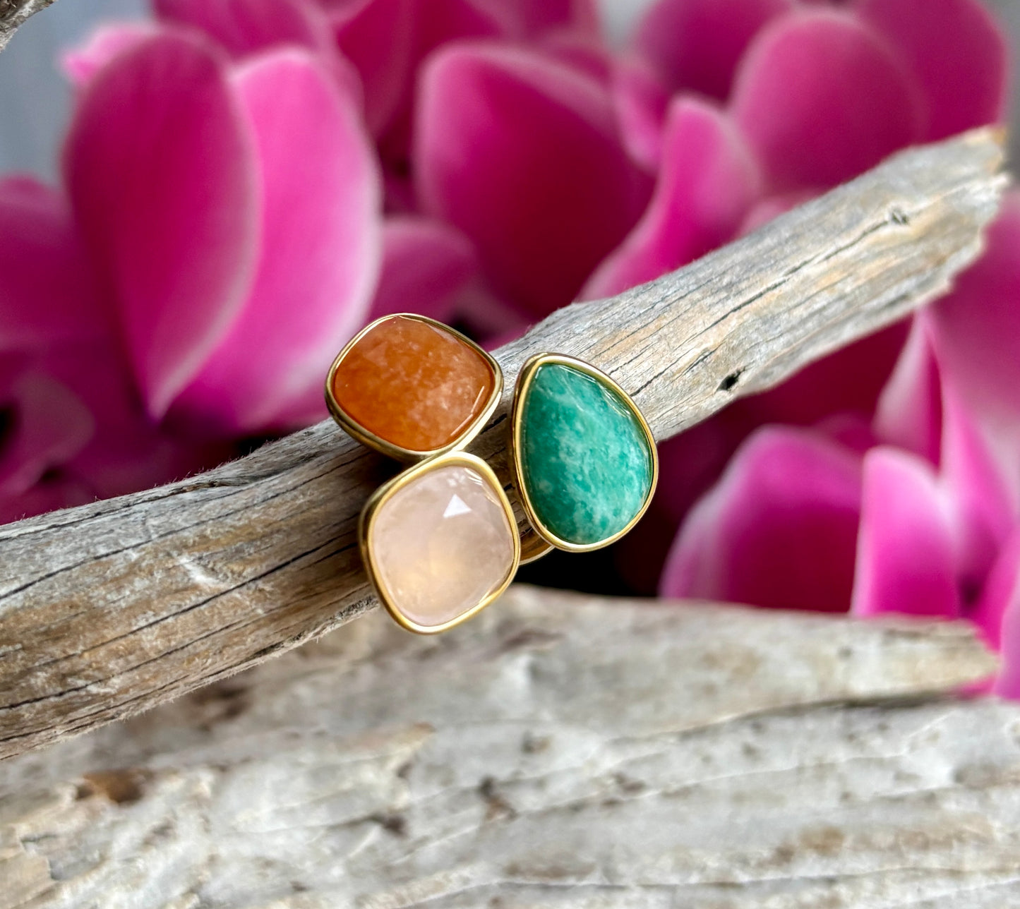 18Ct Gold Plated Faceted Natural Stone Ring - Available in Two Options