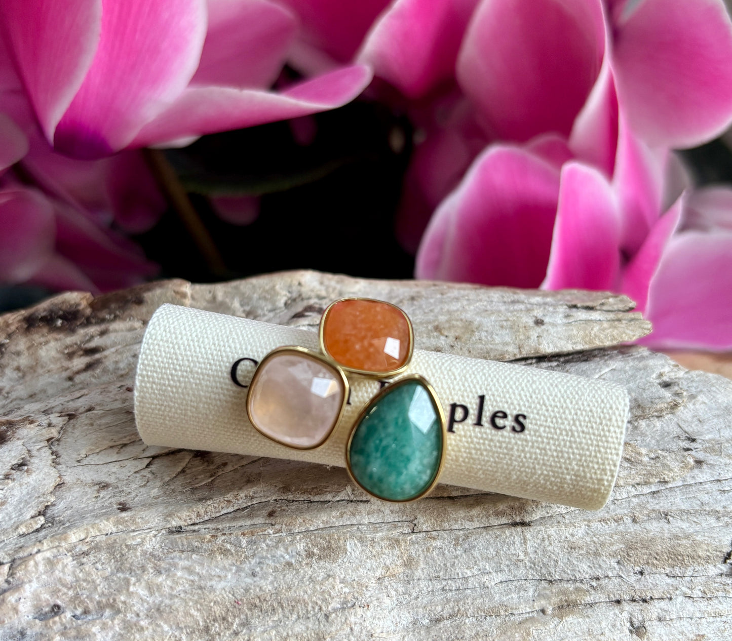 18Ct Gold Plated Faceted Natural Stone Ring - Available in Two Options