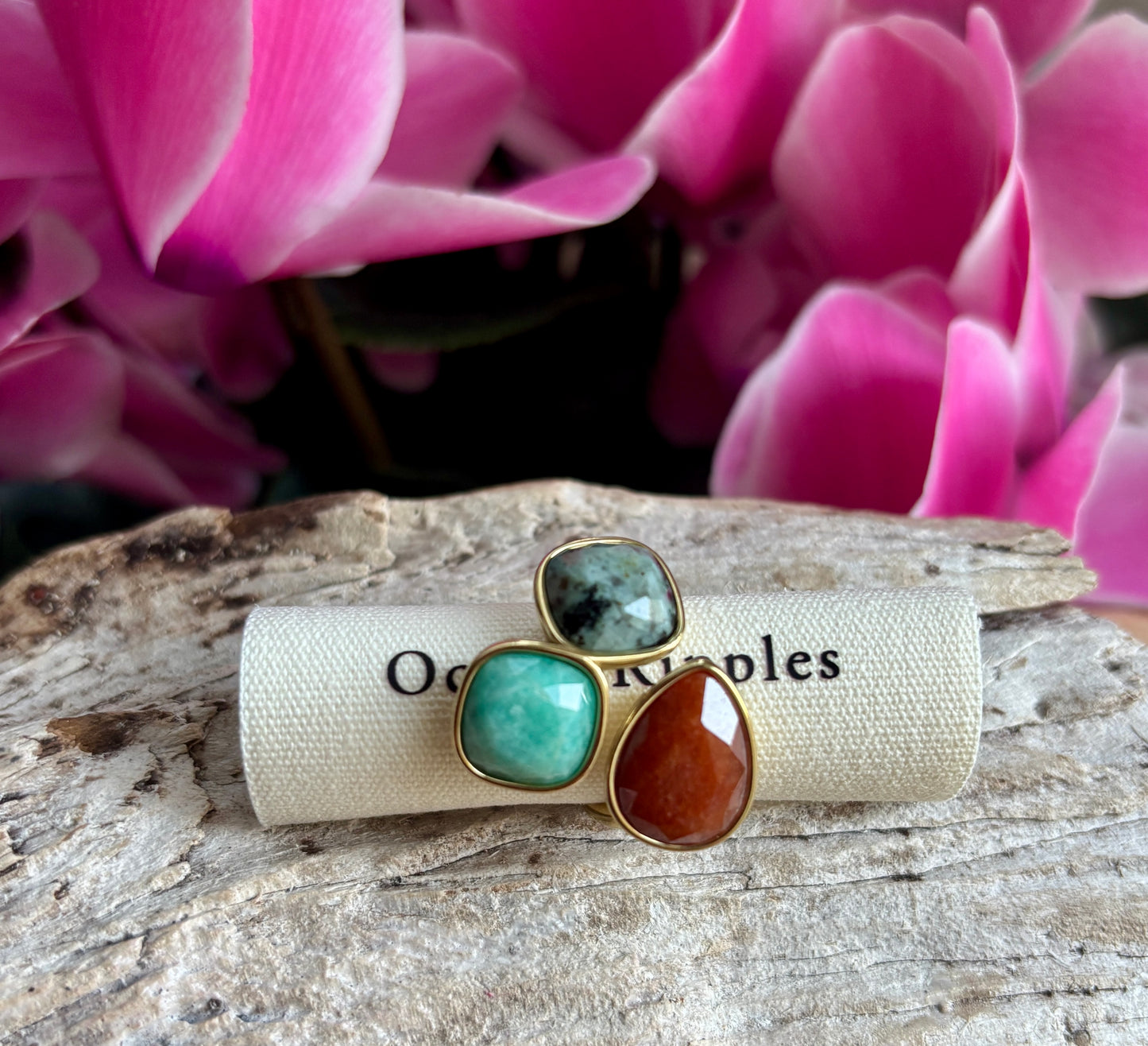 18Ct Gold Plated Faceted Natural Stone Ring - Available in Two Options