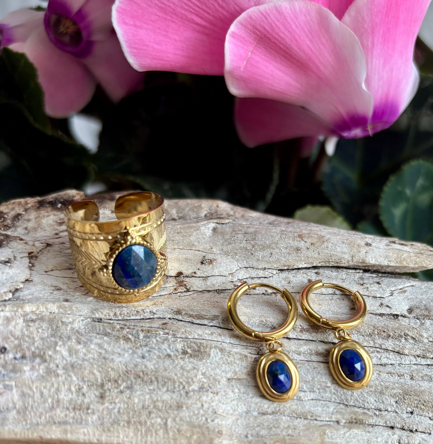 18ct Gold Plated Faceted Natural Stone Huggie Earrings - Available in Two Options