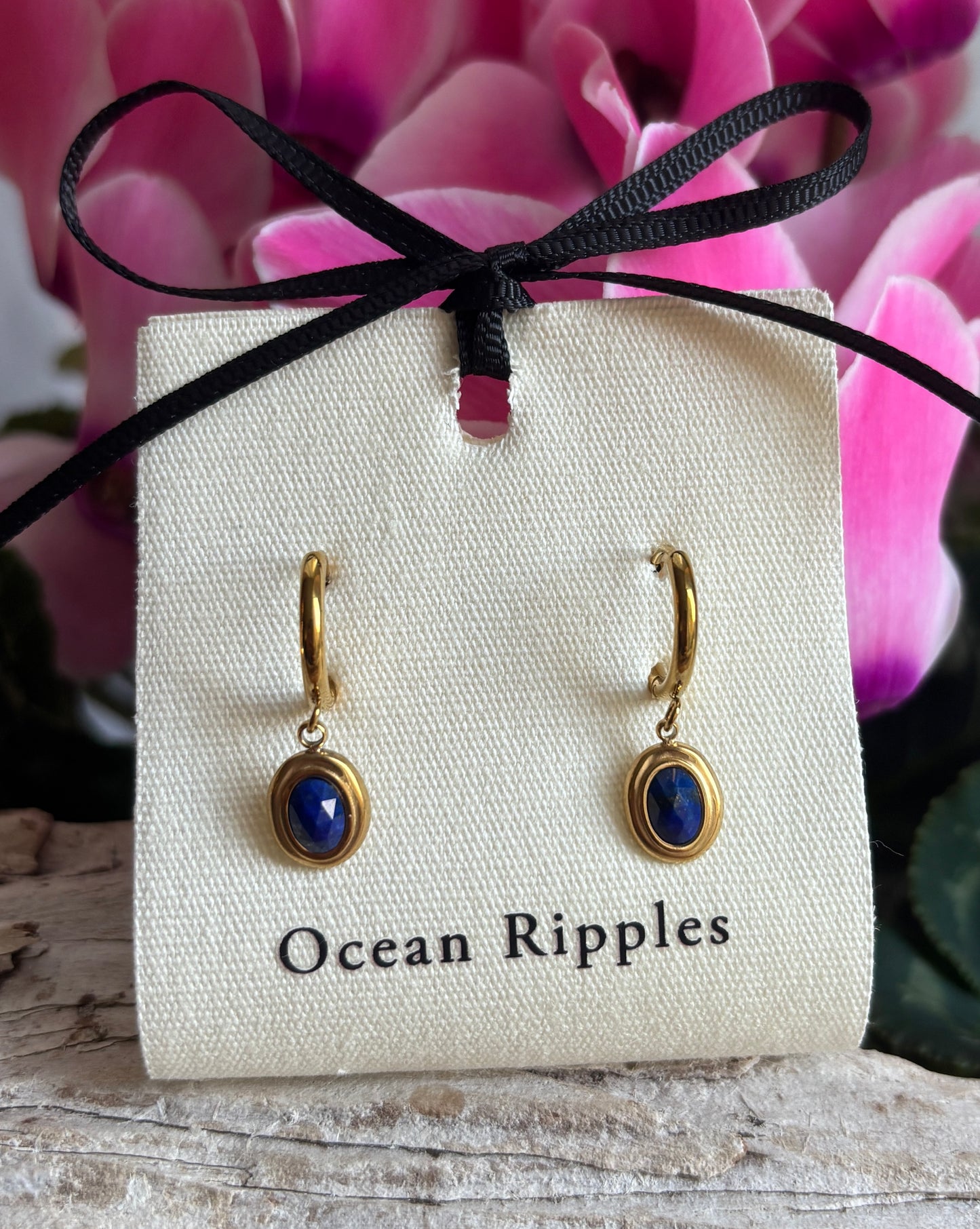 18ct Gold Plated Faceted Natural Stone Huggie Earrings - Available in Two Options