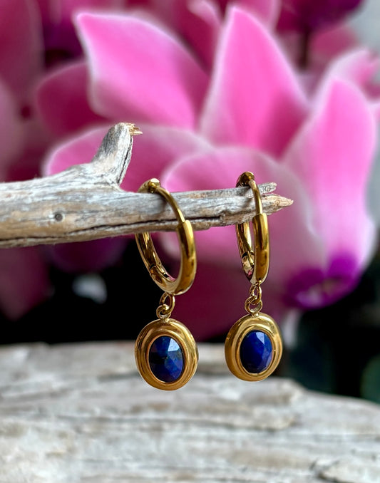 18ct Gold Plated Faceted Natural Stone Huggie Earrings - Available in Two Options