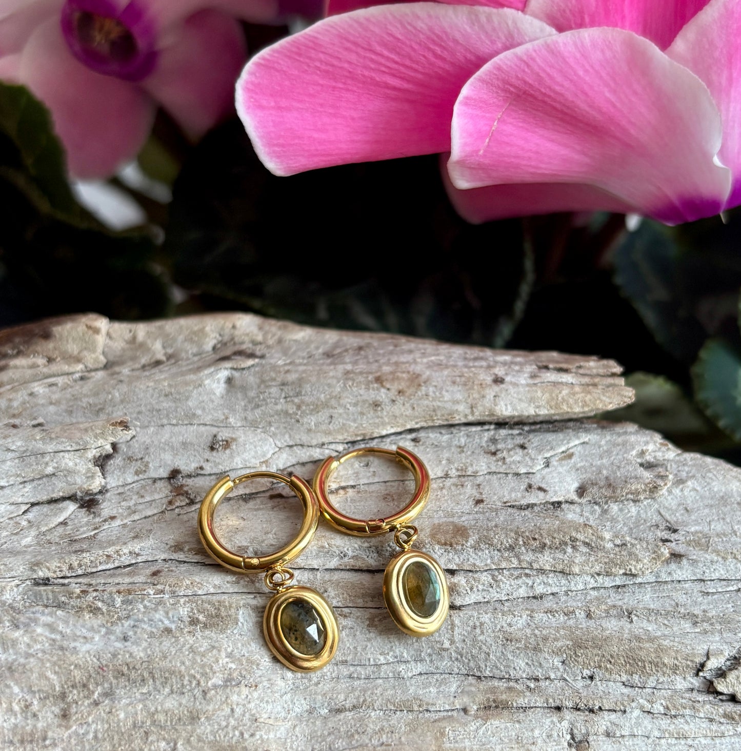 18ct Gold Plated Faceted Natural Stone Huggie Earrings - Available in Two Options